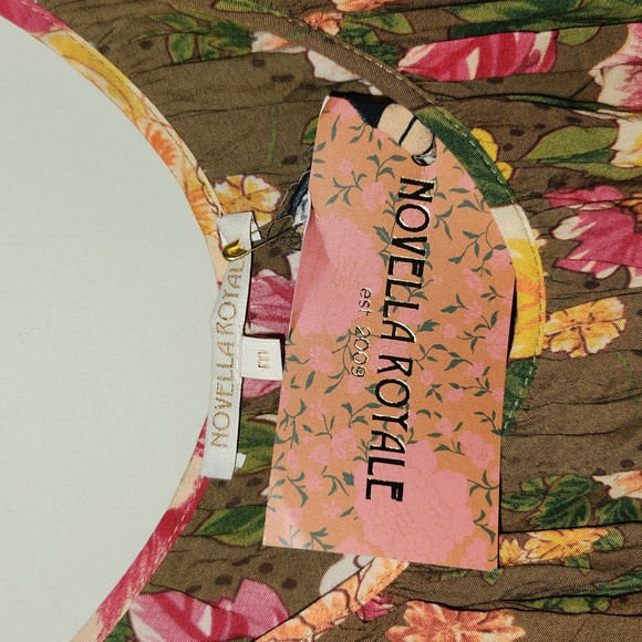 New Novella Royale The Flower Dress Rust Primrose Floral M Bird Midi Strappy NWT - Picture 12 of 16